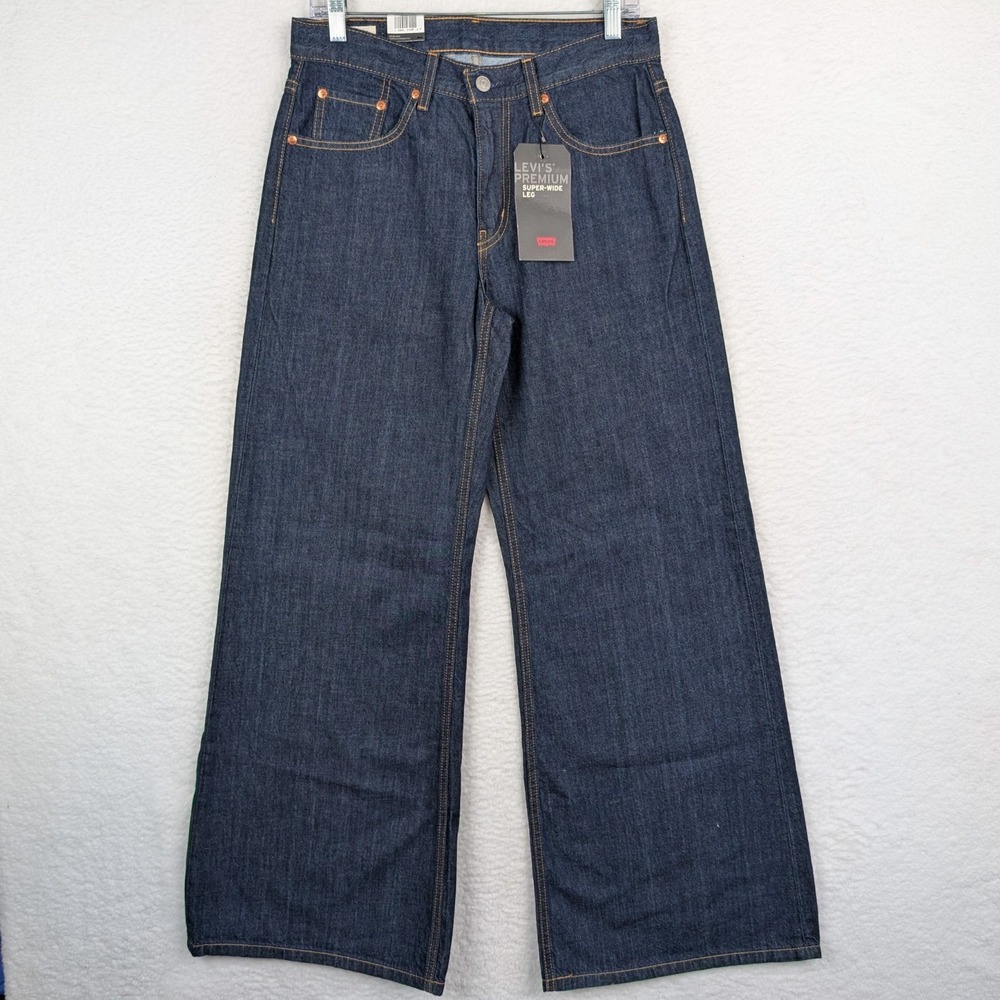 NWT Levi's Premium Super Wide Leg Jeans Women's 27 Dark Wash Mid Rise Blue Denim